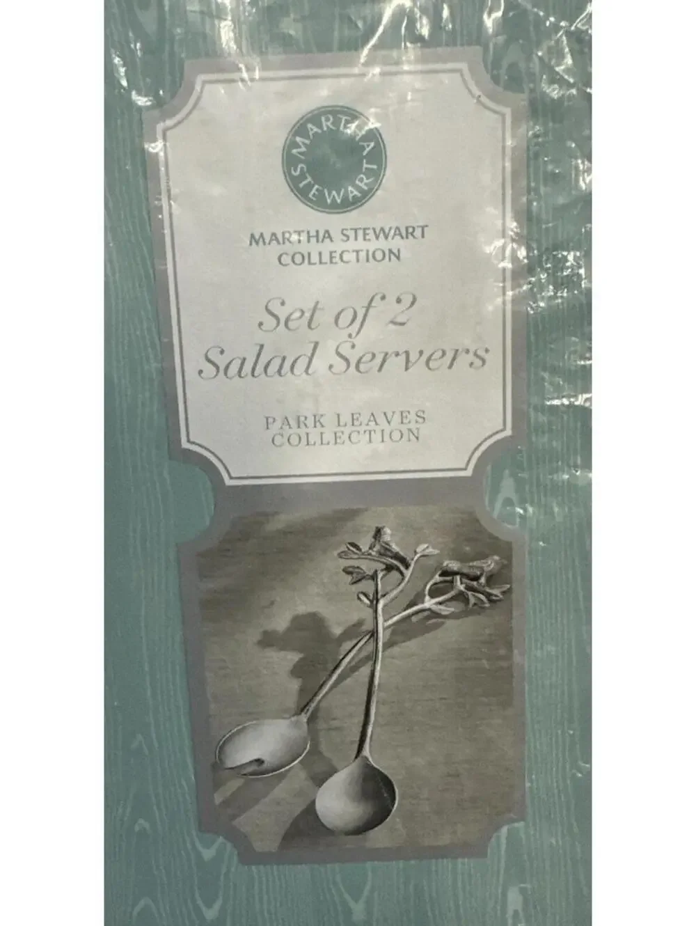 NIB Martha Stewart Set of 2 Park Leaves Songbirds Salad Servers